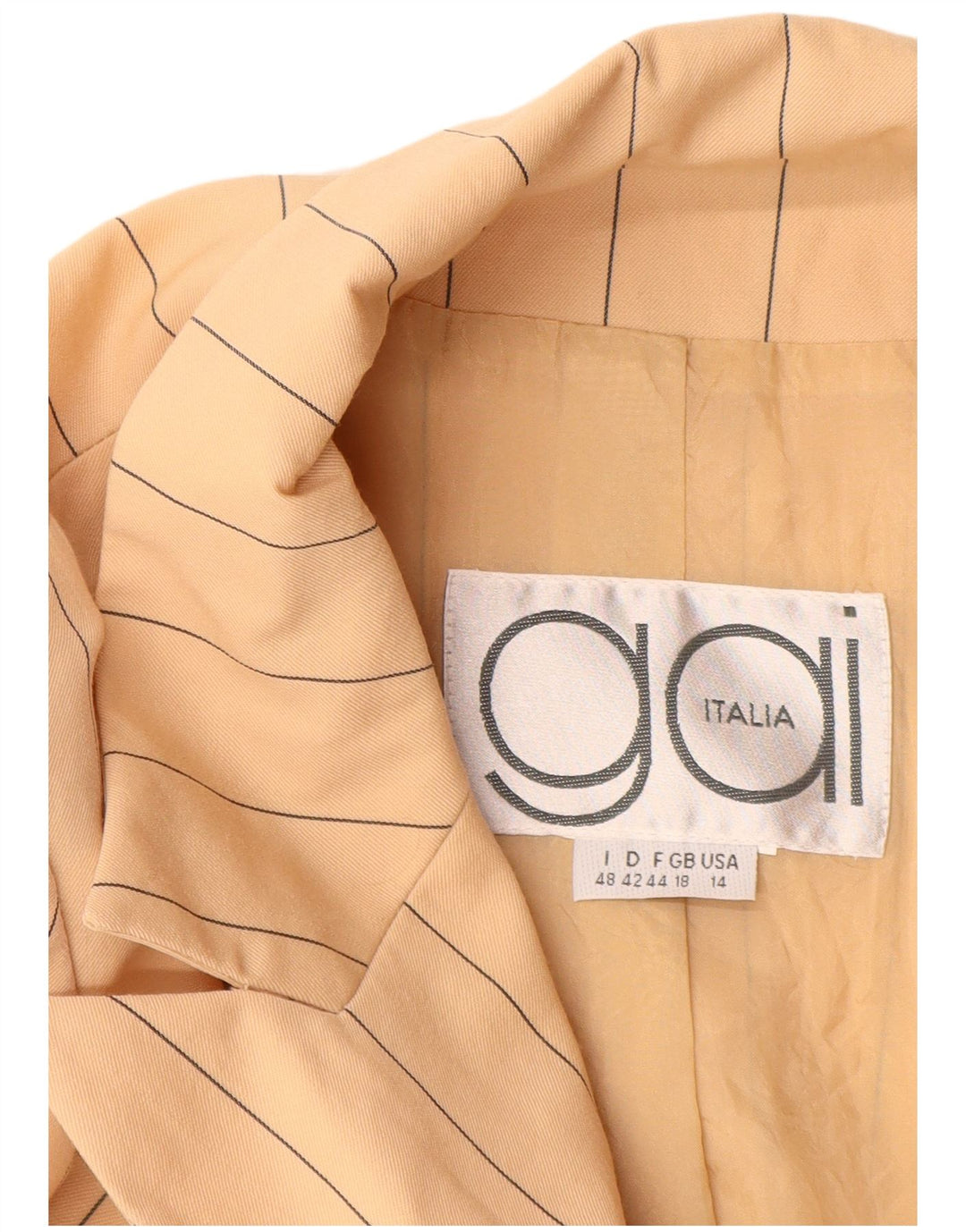 Damska marynarka dwurzędowa VINTAGE UK 18 XL w beżowe prążki