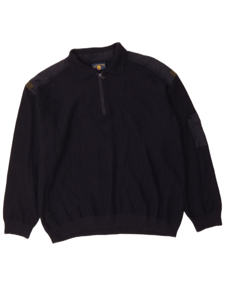 Męski sweter polo NAVIGARE z zamkiem błyskawicznym, 2XL, granatowa, wełna merynosowa