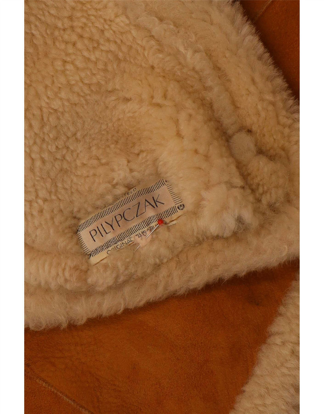 Vintage damska kurtka typu shearling z kapturem, oversize, EU 40, średni brąz