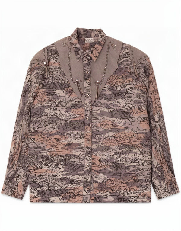 Vintage Womens Shirt Blouse EU 44 XL Grey Animal Print