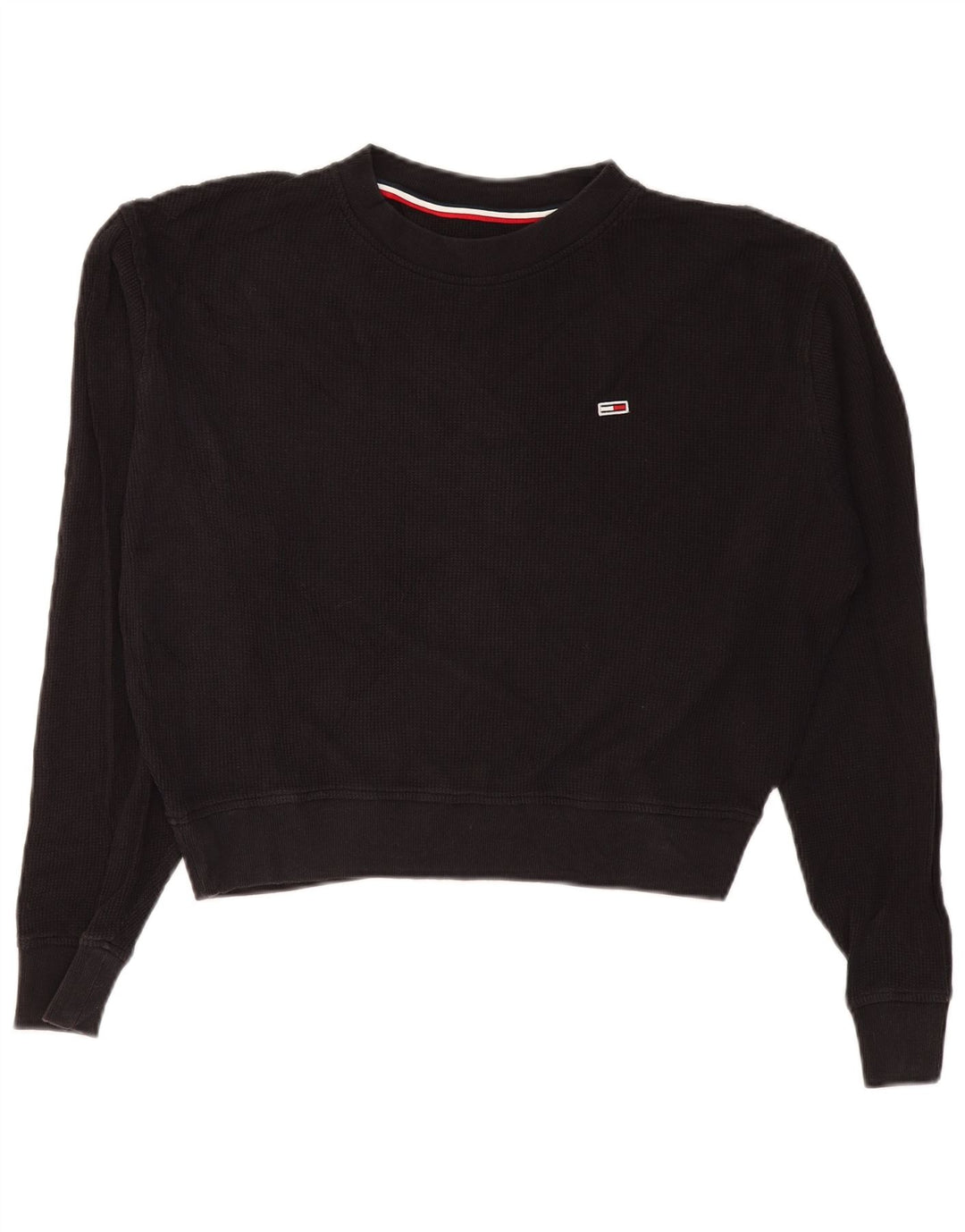 TOMMY HILFIGER Damski krótki top oversize z długim rękawem UK 10 Small Black