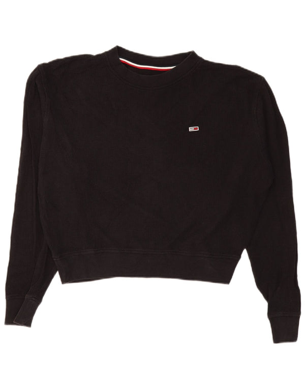 TOMMY HILFIGER Damski krótki top oversize z długim rękawem UK 10 Small Black