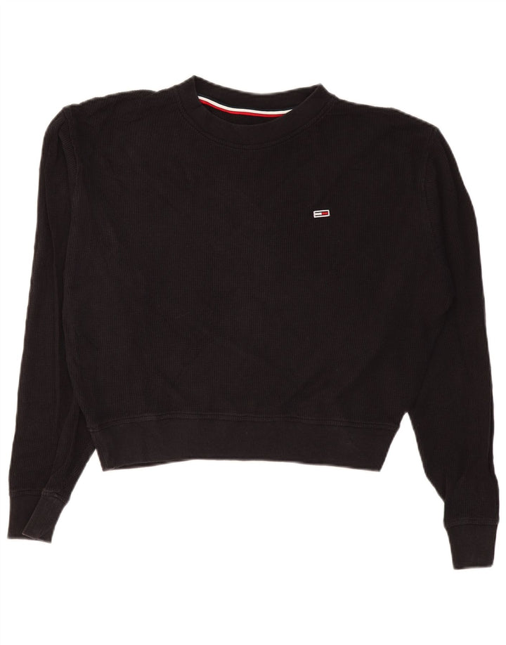 TOMMY HILFIGER Damski krótki top oversize z długim rękawem UK 10 Small Black