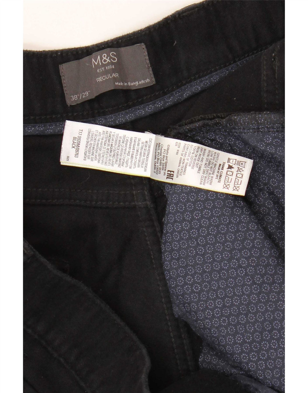 Męskie spodnie codzienne Marks & Spencer o regularnym kroju W38 L29, czarne, bawełniane