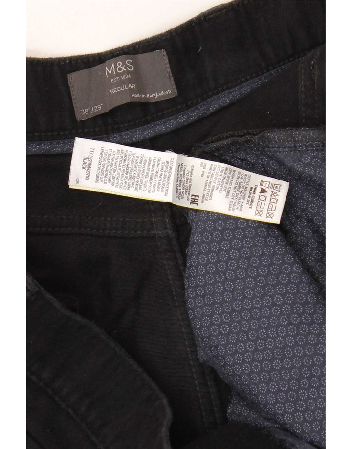 Męskie spodnie codzienne Marks & Spencer o regularnym kroju W38 L29, czarne, bawełniane