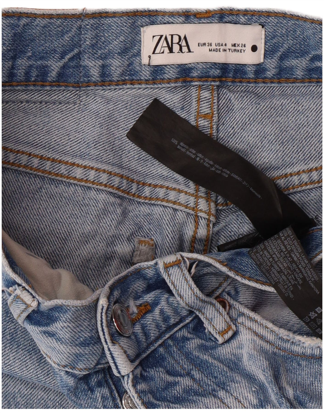 Damskie jeansy Zara w trudnej sytuacji, zwężane EU 36 XS W26 L27 Niebieskie bawełniane grunge