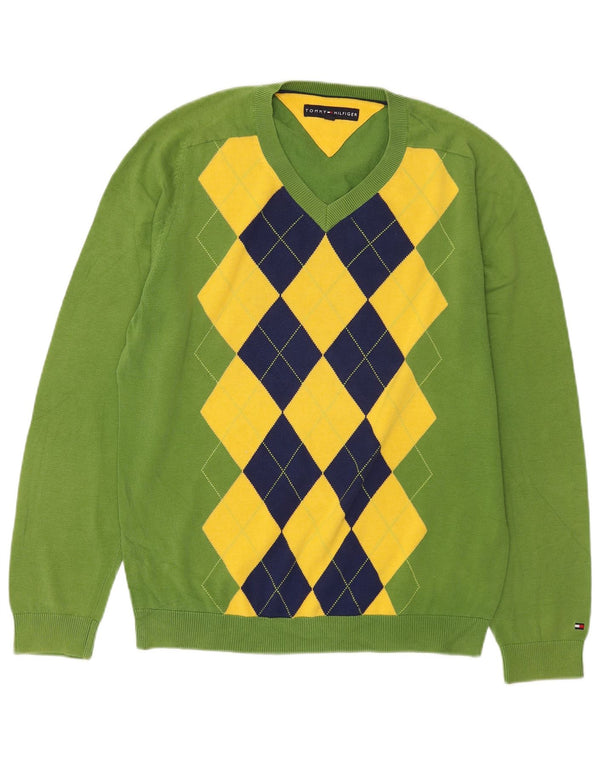 Męski sweter Tommy Hilfiger z dekoltem w kształcie litery V, średnio zielony Argyle/Diament