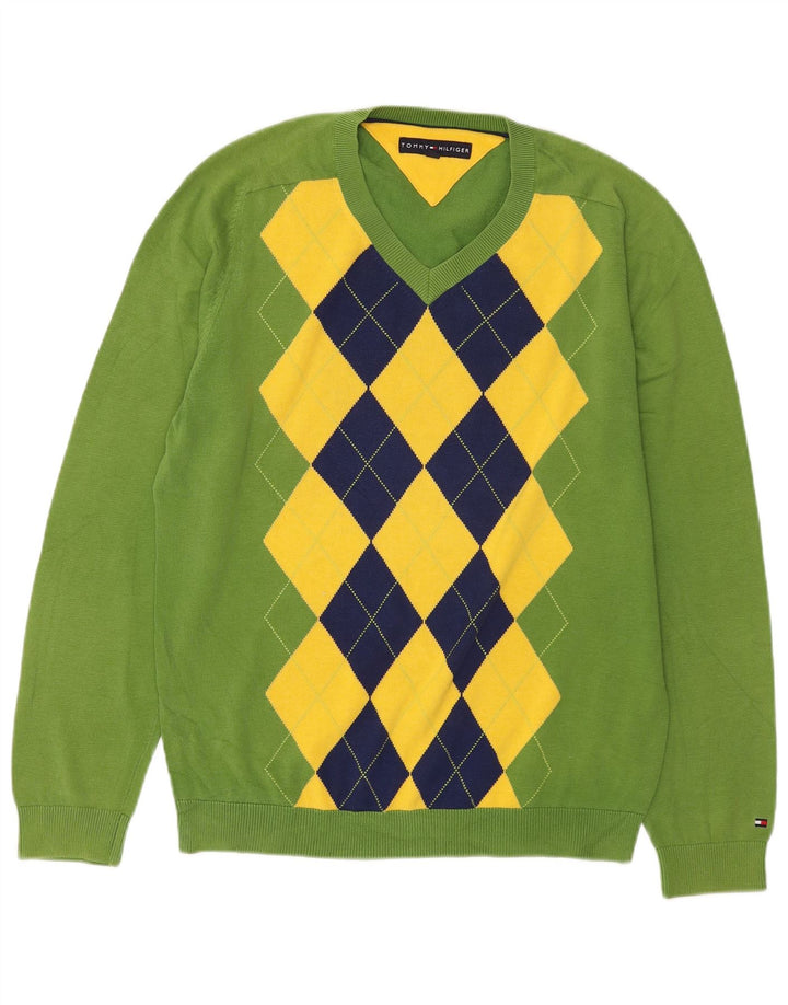 Męski sweter Tommy Hilfiger z dekoltem w kształcie litery V, średnio zielony Argyle/Diament