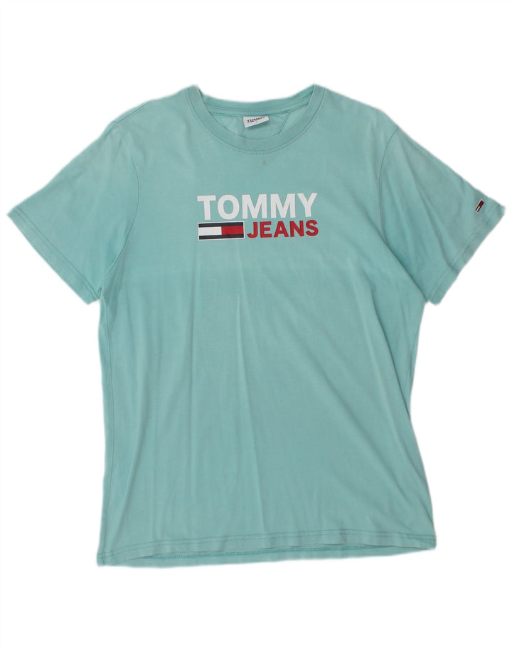 Męski T-shirt z grafiką Tommy Hilfiger, mały, niebieski, bawełniany