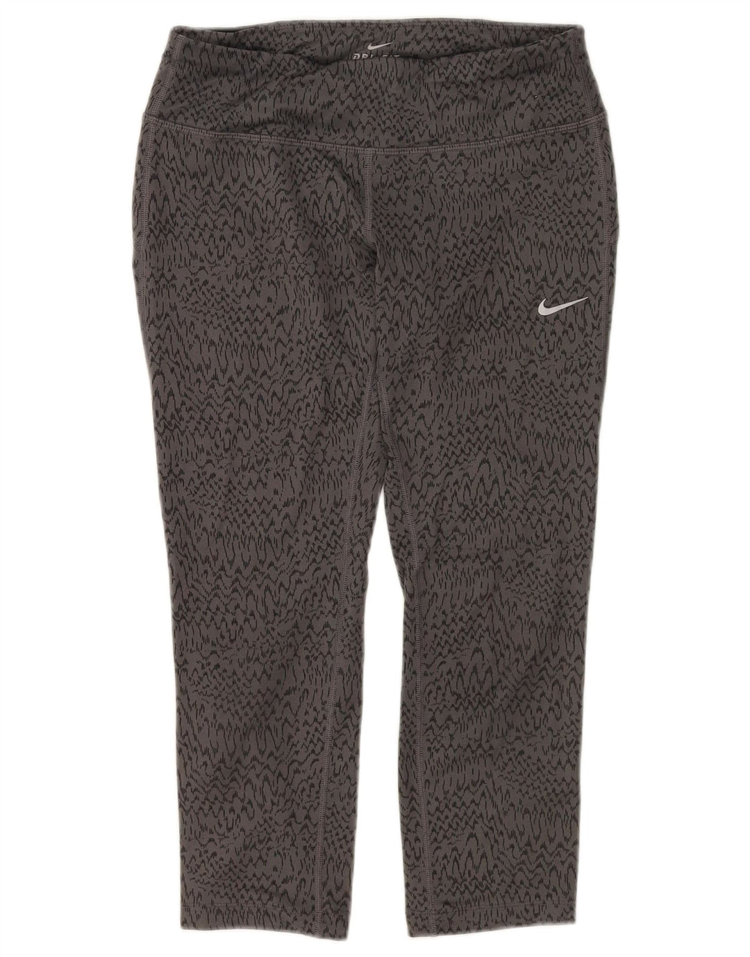 Damskie legginsy NIKE Dri Fit Capri UK 8, małe, szare, poliestrowe z nadrukiem zwierzęcym