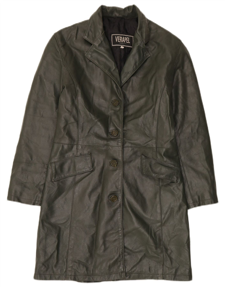 Vintage damski płaszcz skórzany UK 14, średnia skóra khaki