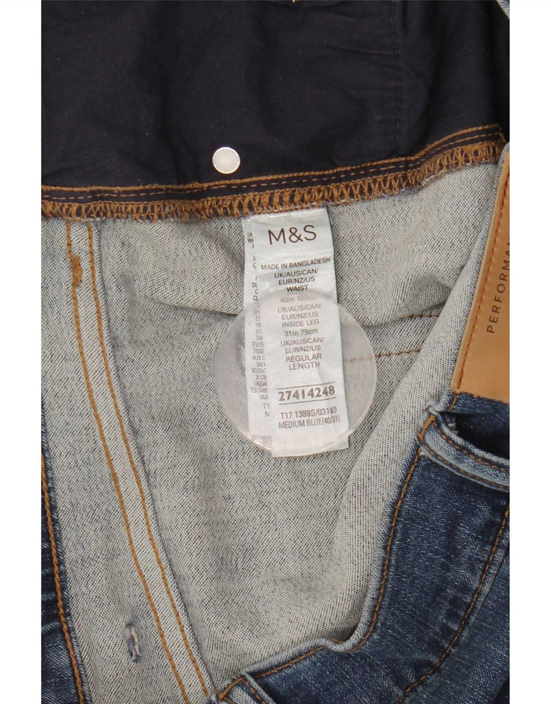 Marks & Spencer Męskie jeansy slim W40 L31 Niebieskie, bawełniane