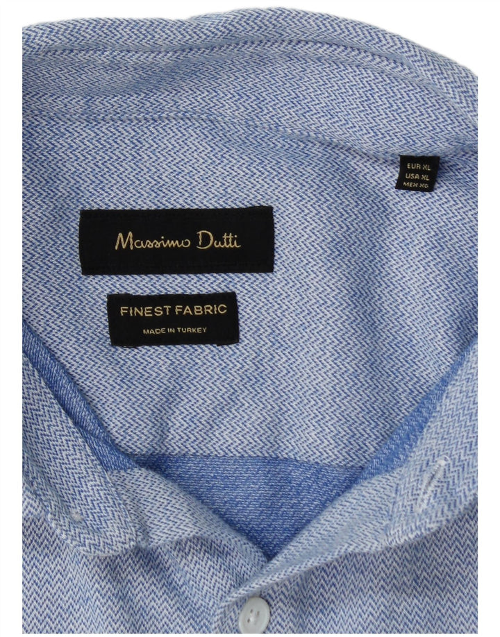 Koszula męska MASSIMO DUTTI XL, niebieska, bawełniana w jodełkę