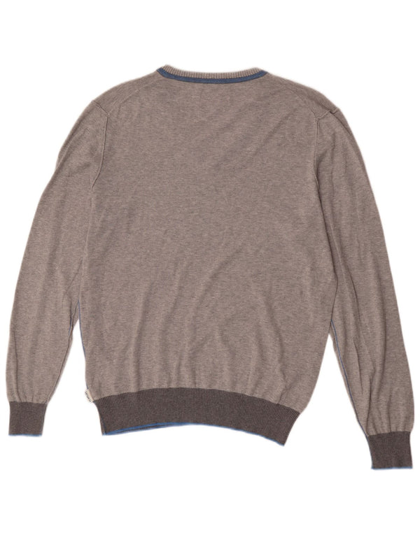 Sweter damski Playlife z dekoltem w kształcie litery V, UK 16, duży, szary, nakrapiany, bawełniany