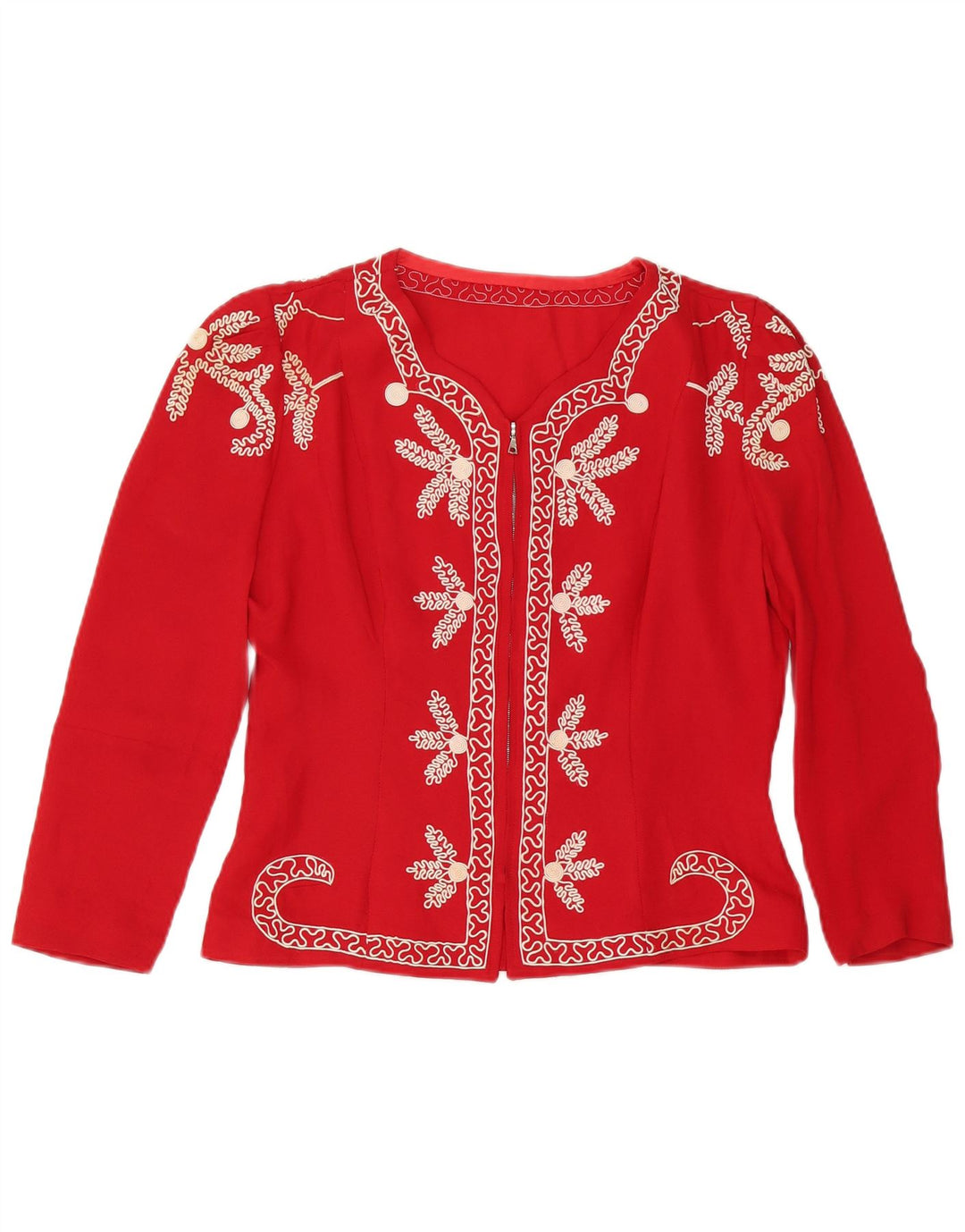 Vintage damski kardigan Top UK 14 średni czerwony kwiatowy