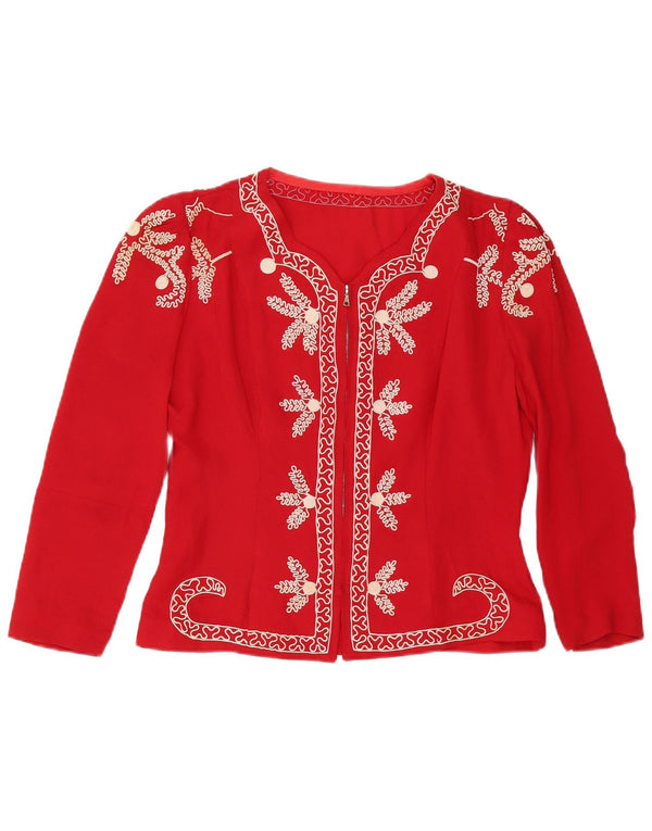 Vintage damski kardigan Top UK 14 średni czerwony kwiatowy