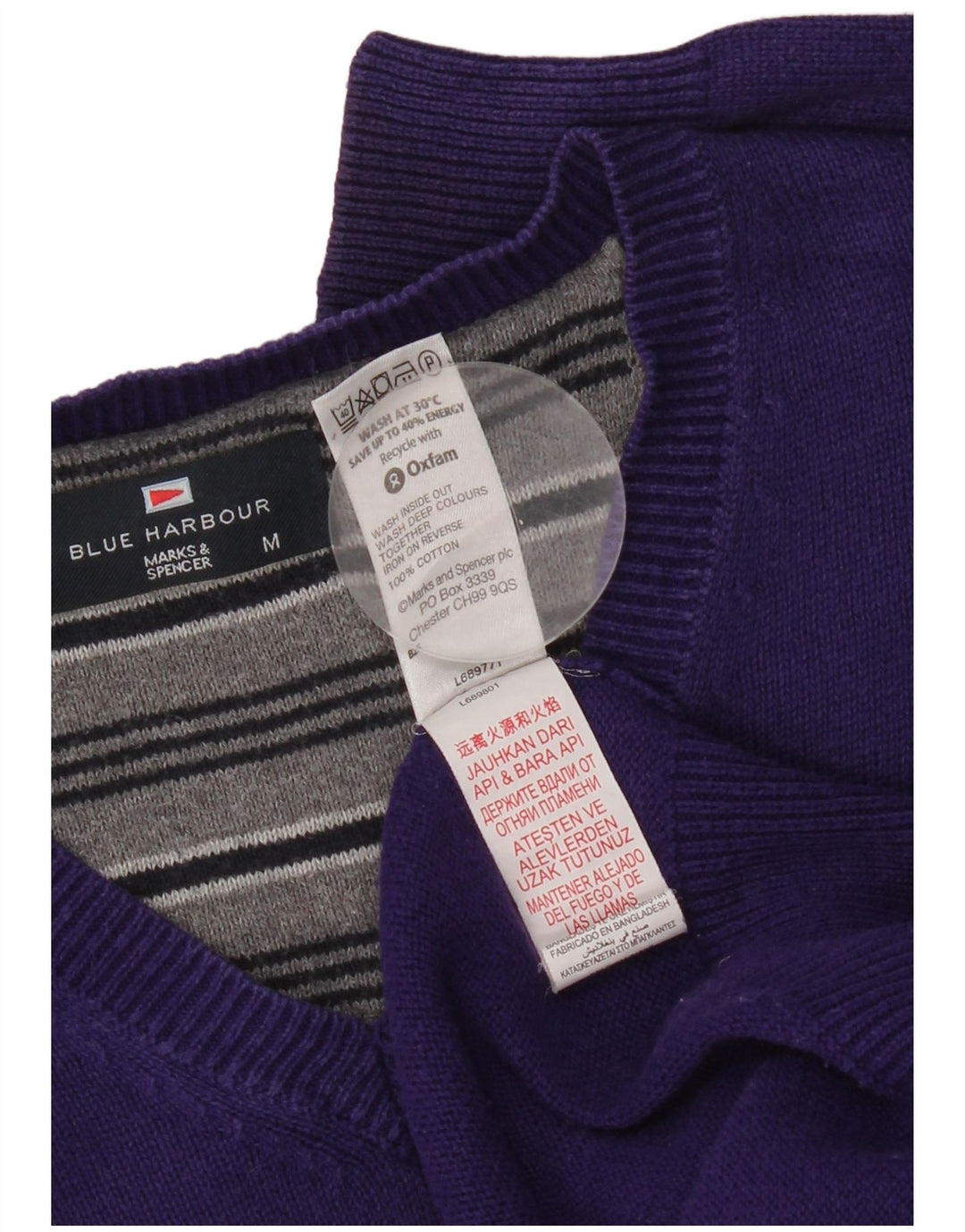 Męski sweter Marks & Spencer Blue Harbor z dekoltem w kształcie litery V, średni fiolet