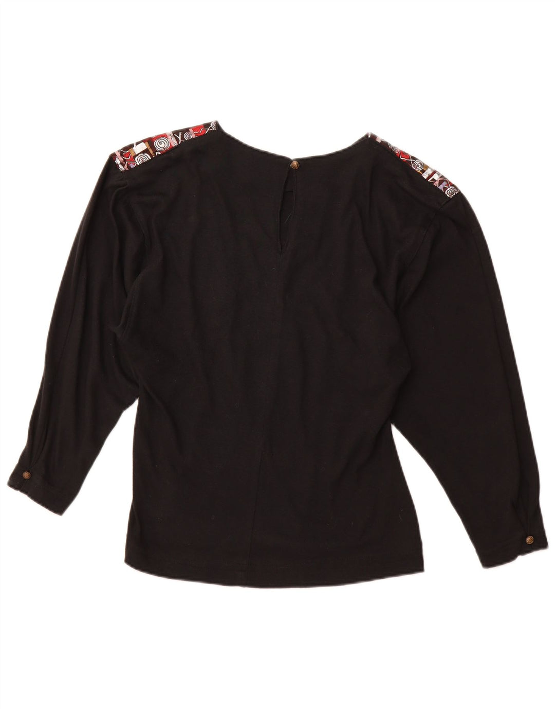 Damska bluzka z długim rękawem w stylu vintage, z grafiką, UK 12, średni czarny akryl