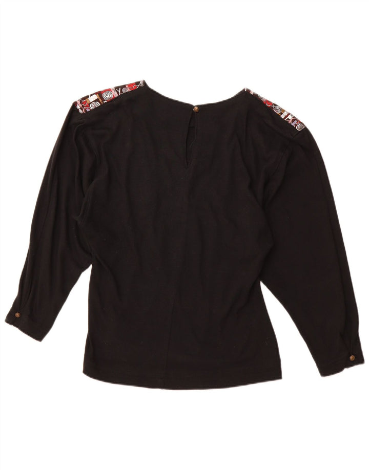 Damska bluzka z długim rękawem w stylu vintage, z grafiką, UK 12, średni czarny akryl