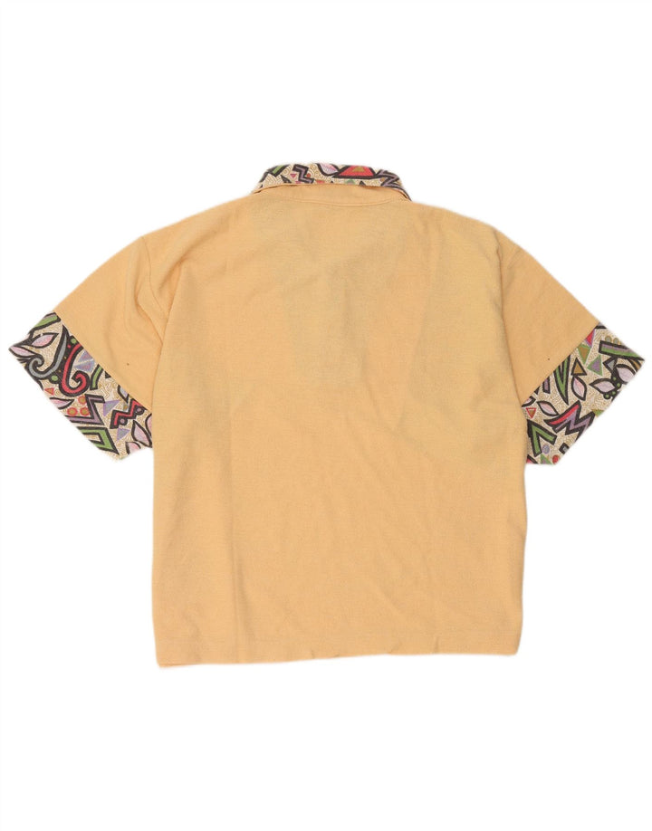Męska koszulka polo w stylu vintage, średni żółty geometryczny poliester