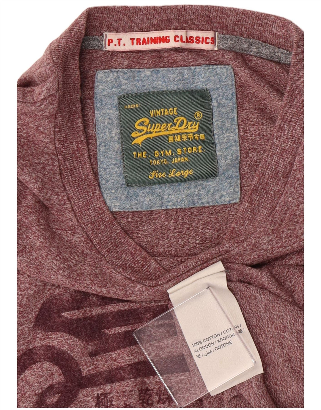 Damski T-shirt z grafiką Superdry, duży, bordowy, nakrapiany bawełniany
