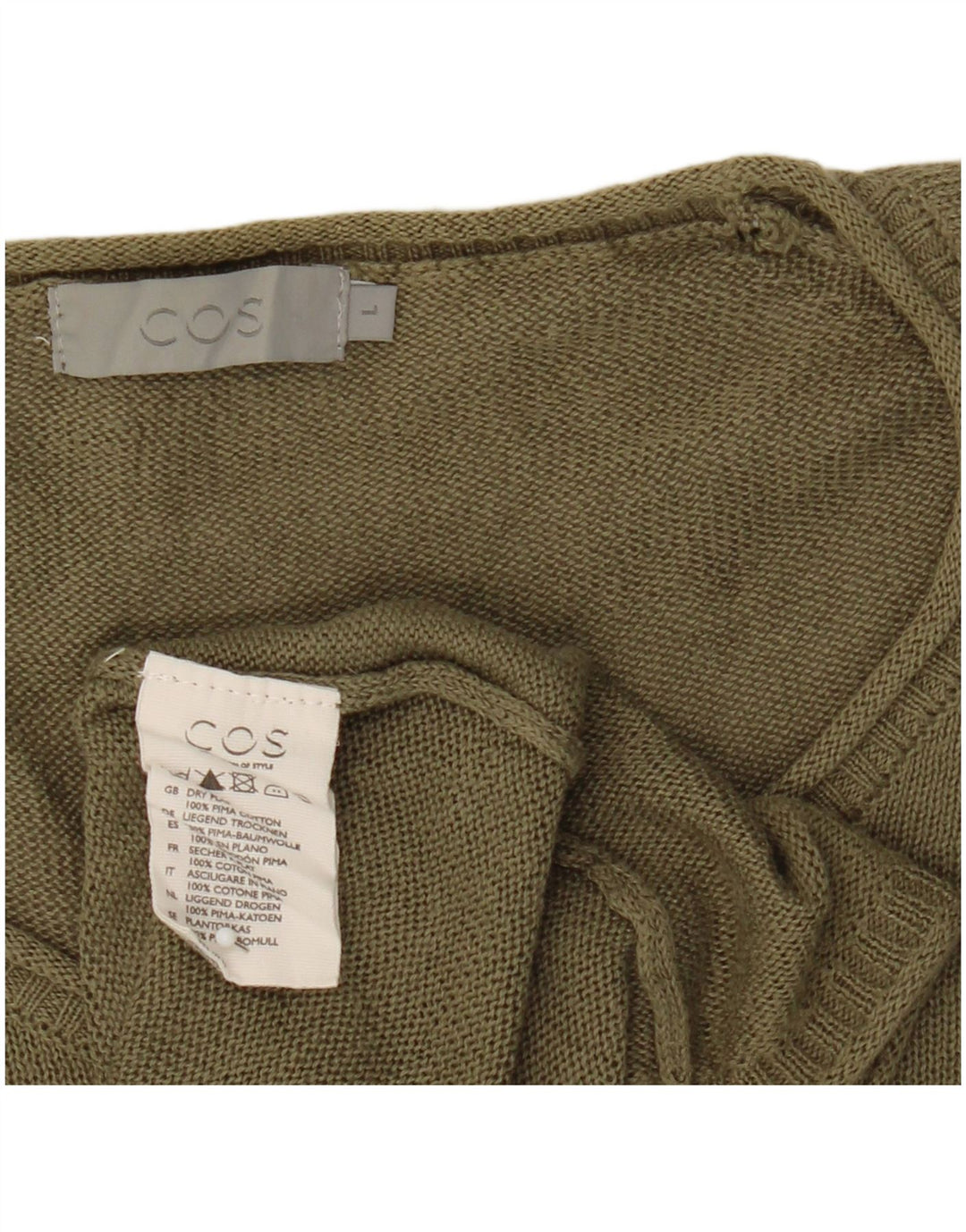 Cos Męski sweter z okrągłym dekoltem, duży, bawełniany khaki