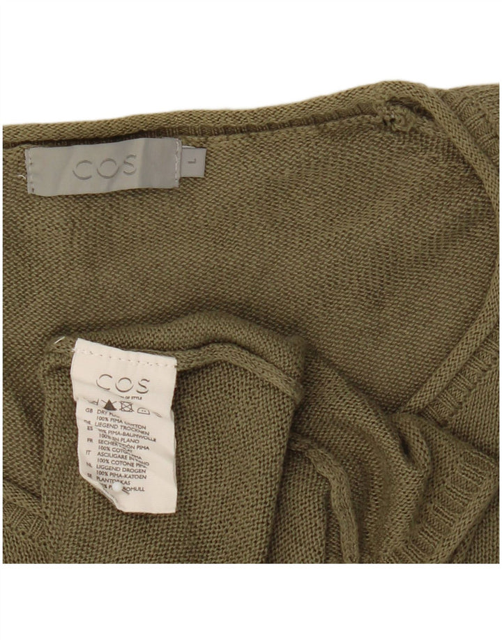 Cos Męski sweter z okrągłym dekoltem, duży, bawełniany khaki