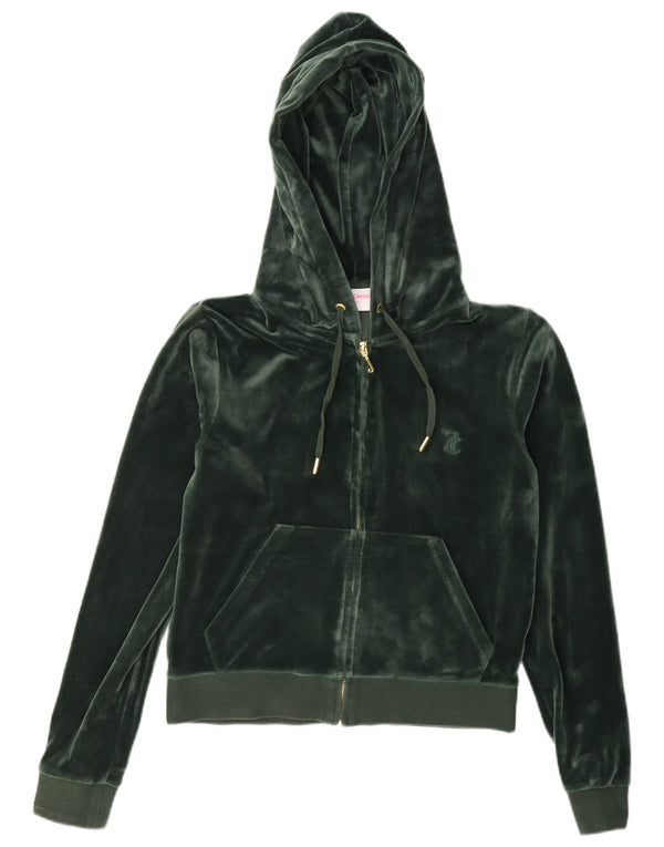Damski sweter Juicy Couture Crop Velour z kapturem i zamkiem UK 14, średni zielony