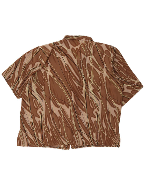 Bluzka damska z krótkim rękawem w stylu vintage, UK 20 2XL, poliester w brązowe paski
