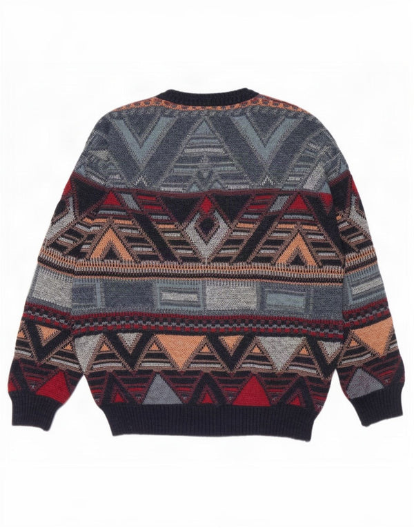 Vintage Mens V-Neck Jumper Sweater UK 38/40 Medium Multicoloured Geometric
