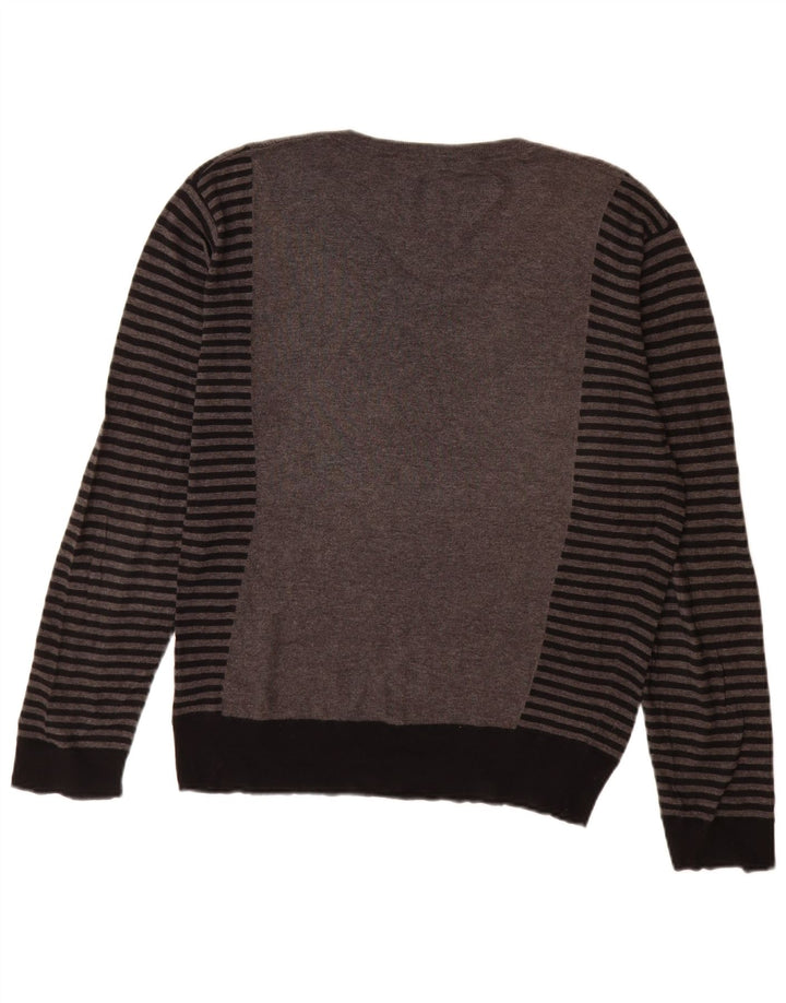 Męski sweter PEPE Jeans z dekoltem w szpic, w małe, szare, bawełniane paski