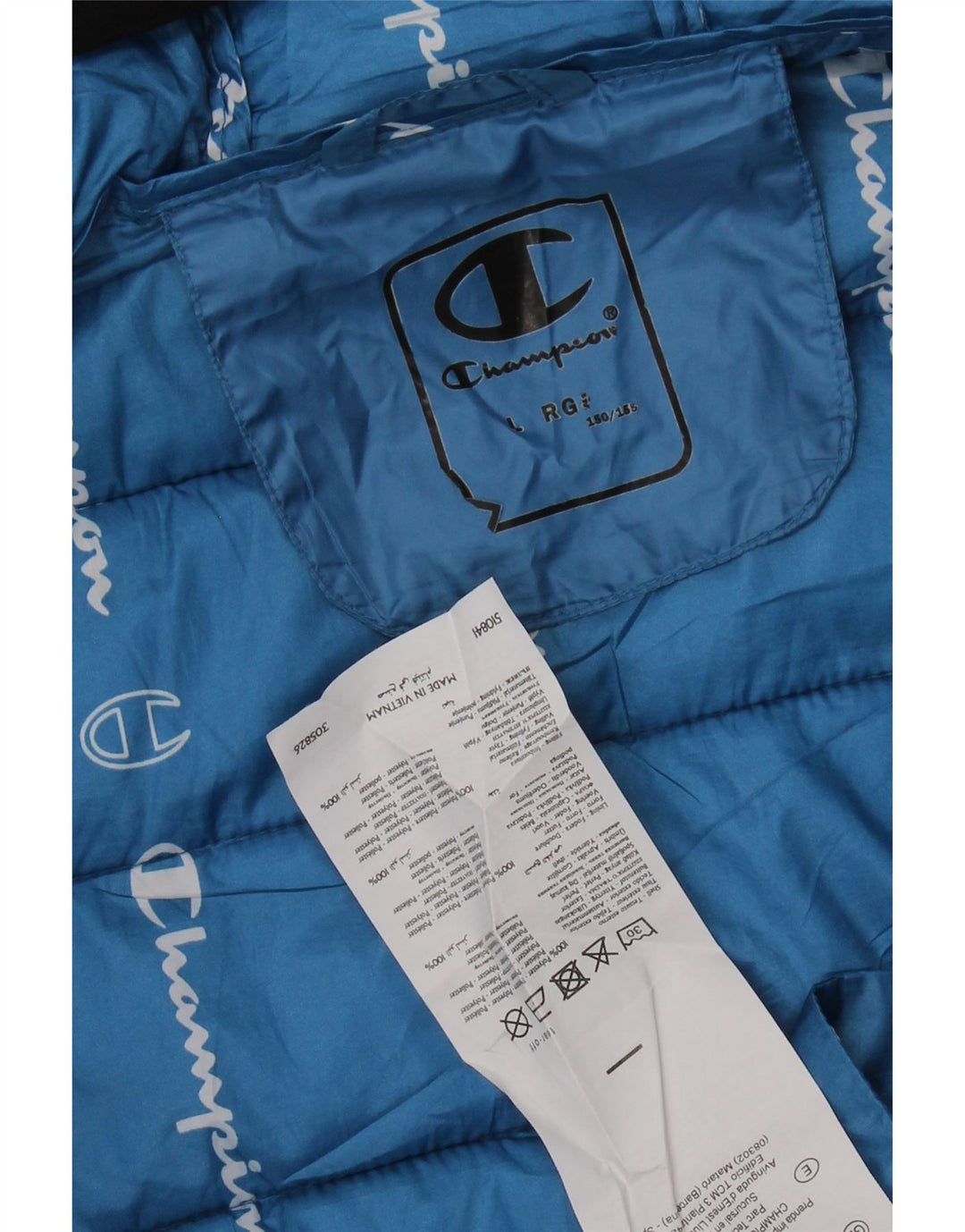 Chłopięca wyściełana kurtka z kapturem CHAMPION 11-12 lat, duża, niebieska, poliestrowa