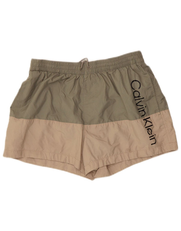 Calvin Klein Mens Graphic Swimming Shorts Large Khaki Colourblock