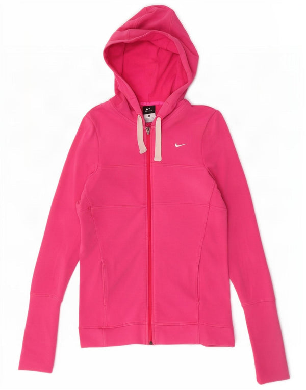 Nike Womens Dri Fit Zip Hoodie Sweater UK 8/10 Small Pink Cotton