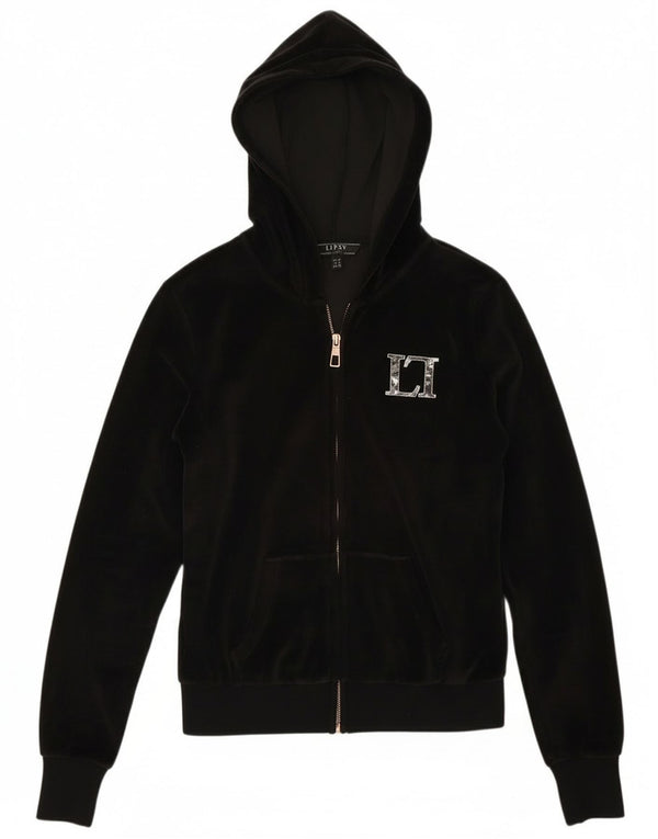 Damski sweter Lipsy z graficznym, aksamitnym zamkiem błyskawicznym, UK 10, mały, czarny, bawełniany