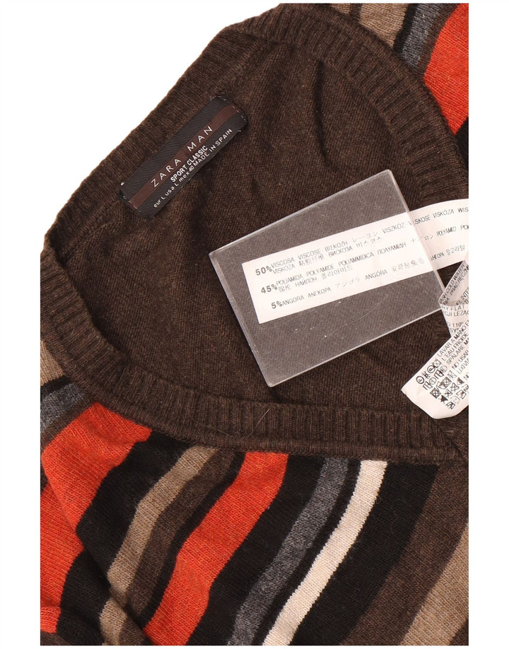 Męski sweter Zara z dekoltem w kształcie litery V, duże, brązowe, wiskozowe paski