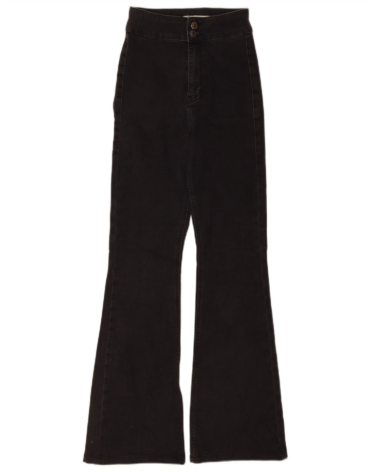 Damskie jeansy rozkloszowane z trzema paskami Topshop W26 L29 Czarne bawełniane