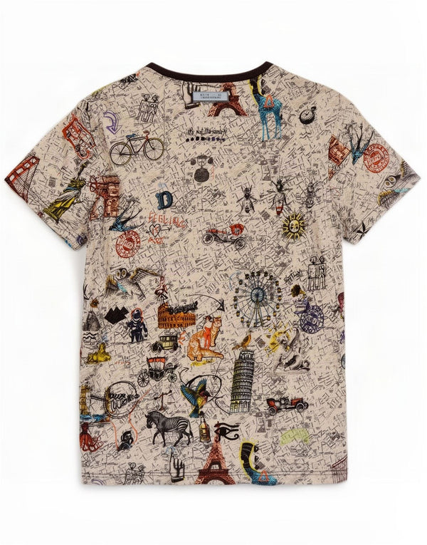 Męski T-shirt Desigual z grafiką, duży, wielokolorowy, bawełniany