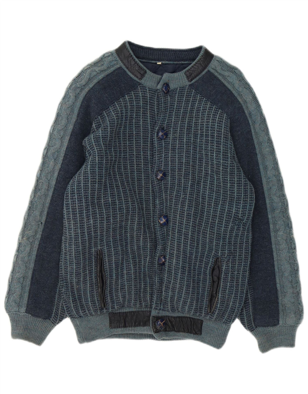 Vintage męska dzianinowa kurtka bomber IT 48, średni granatowy akryl w paski