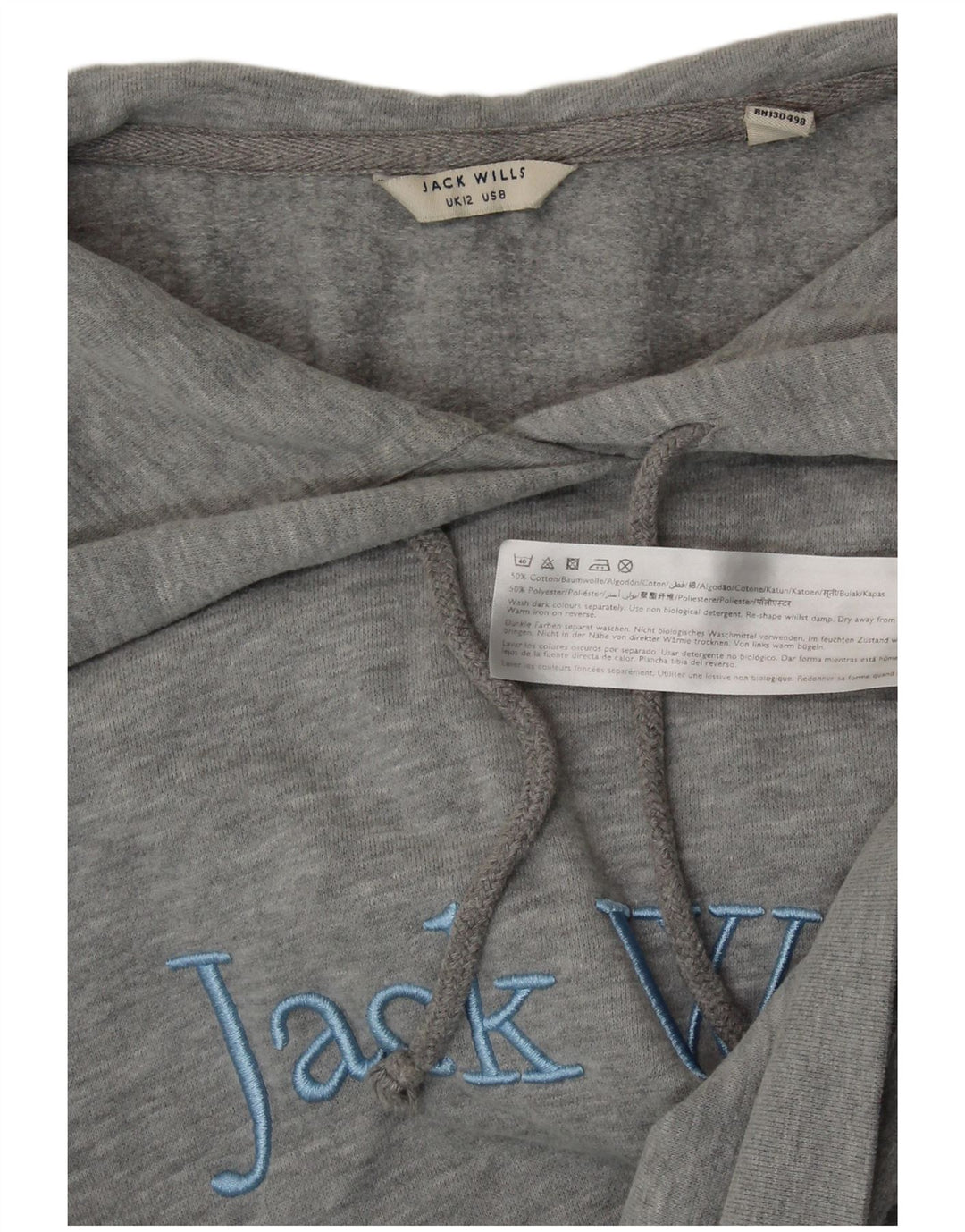 JACK WILLS Damski sweter z kapturem i grafiką, UK 12, średnioszary, bawełniany