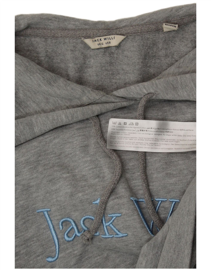 JACK WILLS Damski sweter z kapturem i grafiką, UK 12, średnioszary, bawełniany