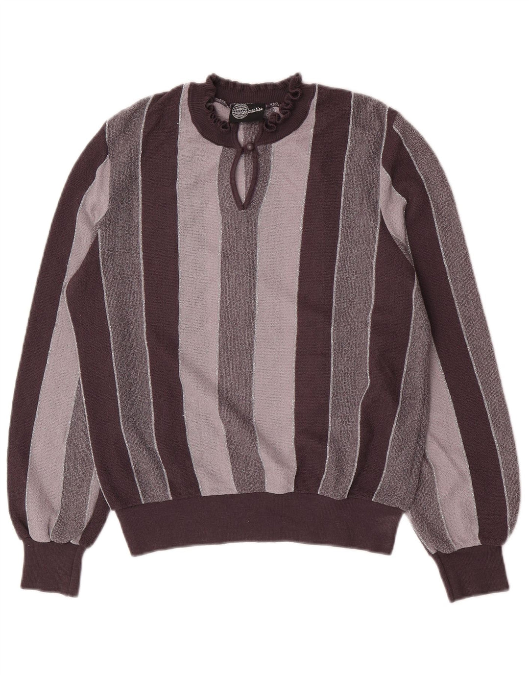 Sweter damski w stylu vintage z golfem IT 44 Średni szary akryl w paski
