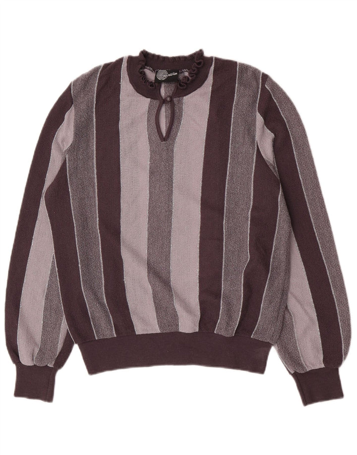 Sweter damski w stylu vintage z golfem IT 44 Średni szary akryl w paski