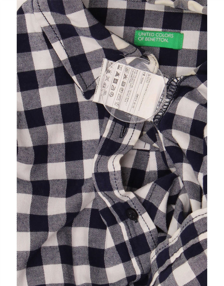 Damska koszula flanelowa Benetton Longline UK 10, mała granatowa kratka