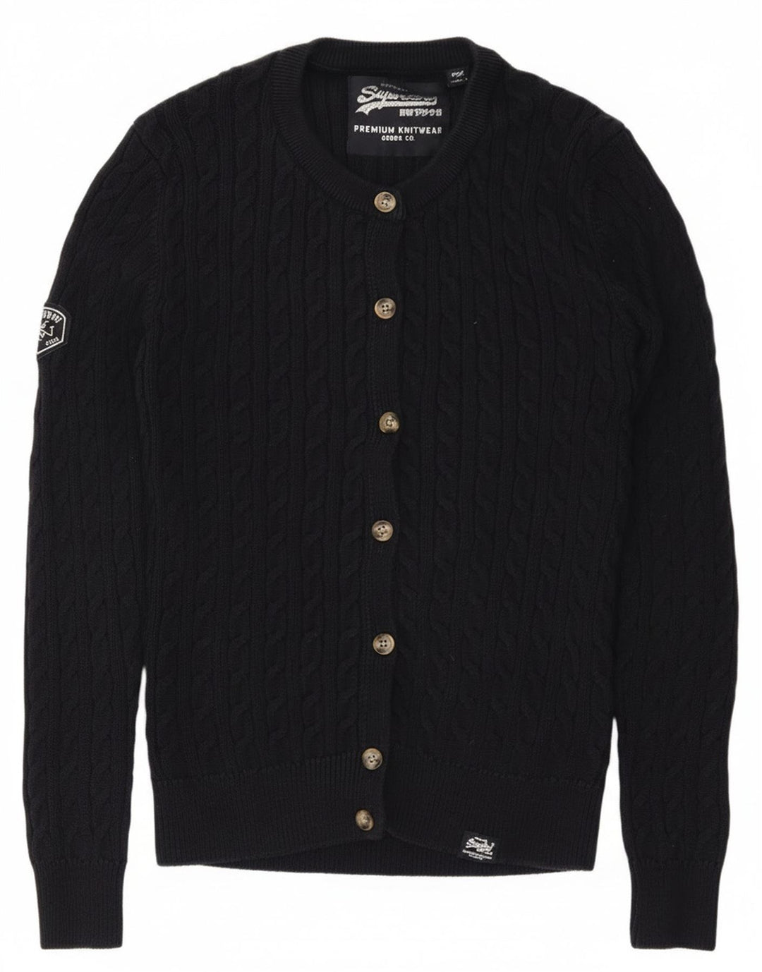 Damski sweter rozpinany z grafiką Superdry UK 8, mały, granatowy, bawełniany