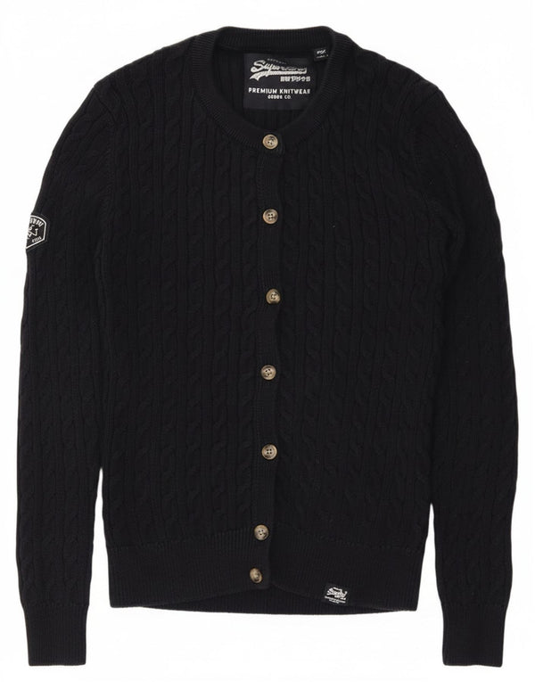 Superdry Womens Graphic Cardigan Sweater UK 8 Small Navy Blue Cotton