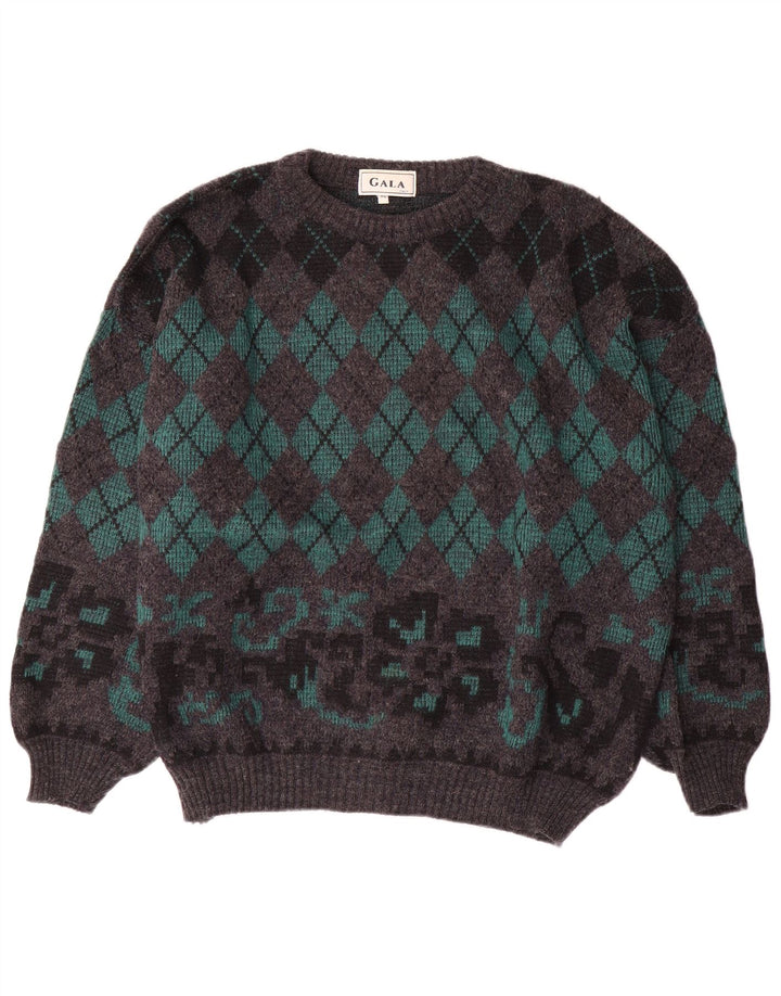 Męski sweter Gala z dekoltem w łódkę XL, szary Argyle/diamentowa wełna