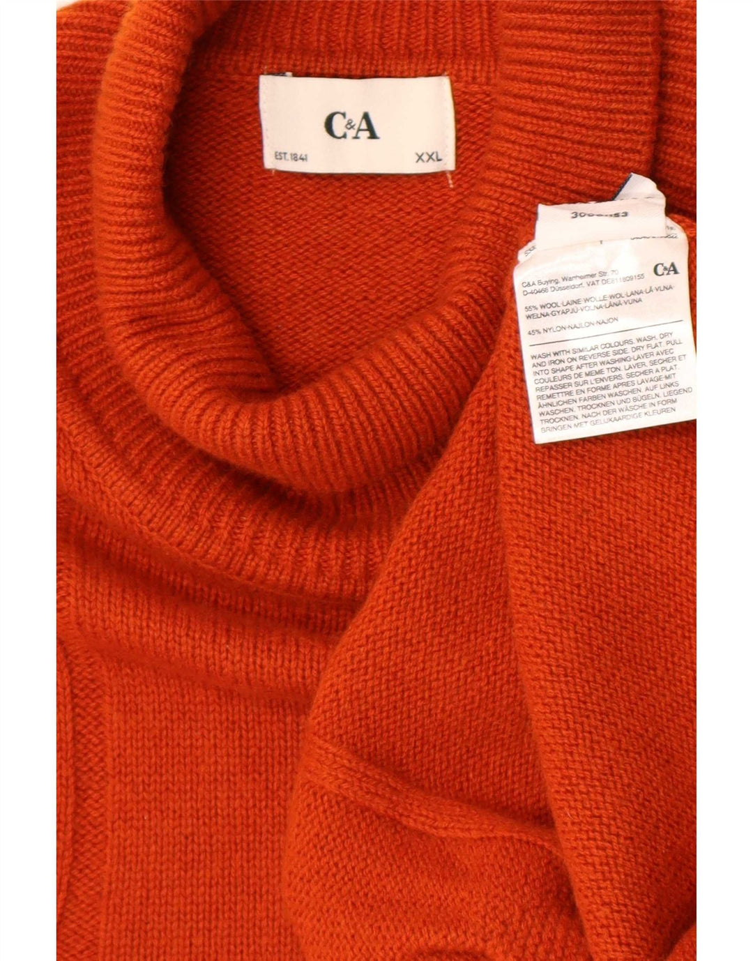 Męski sweter C&A z golfem, 2XL, pomarańczowa wełna