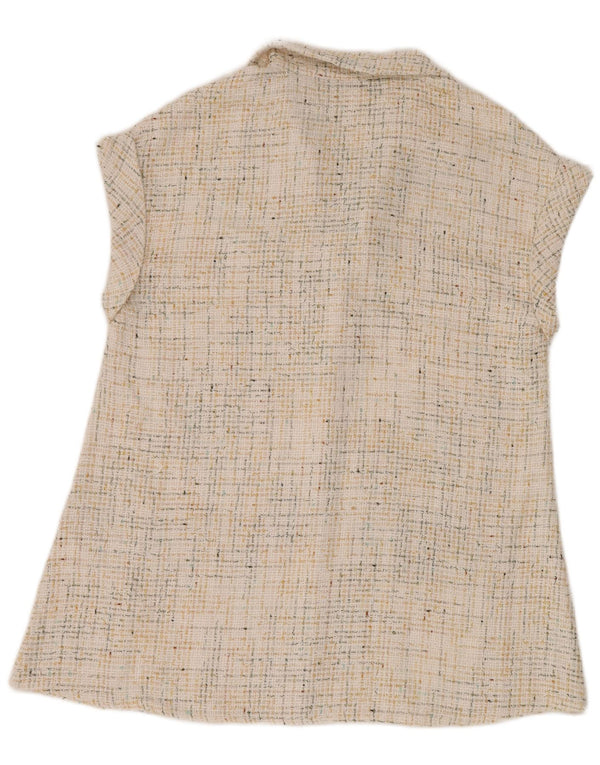 Damska koszulka polo bez rękawów Zara UK 14, średni, złamany, biały, nakrapiany poliester