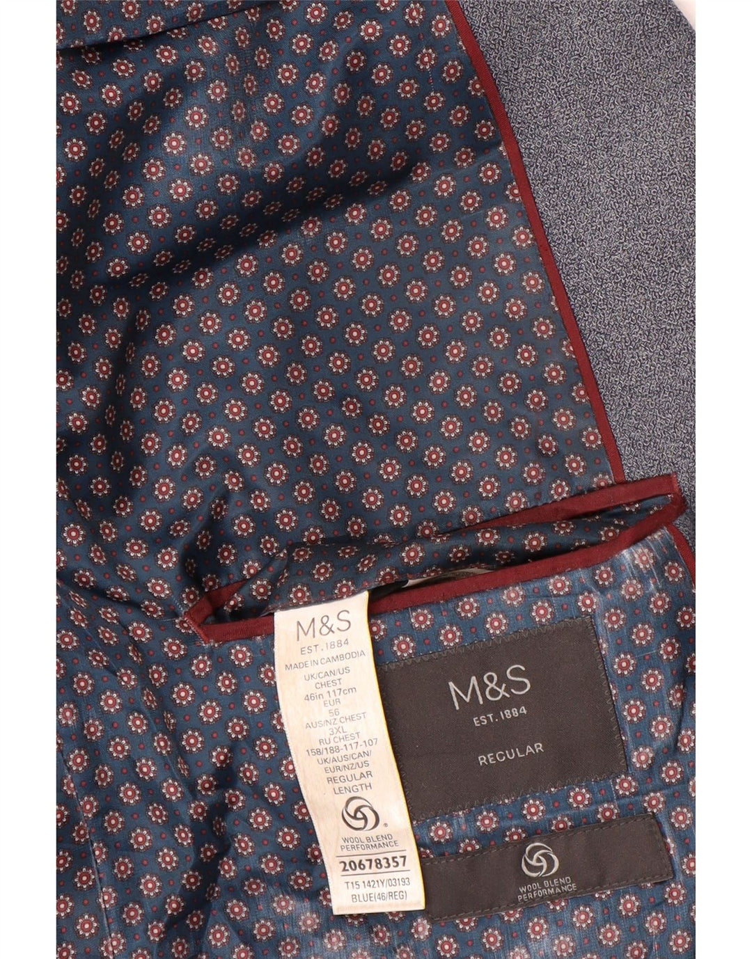 Marks & Spencer Męska marynarka zapinana na 2 guziki o regularnym kroju, UK 46 XL, granatowa